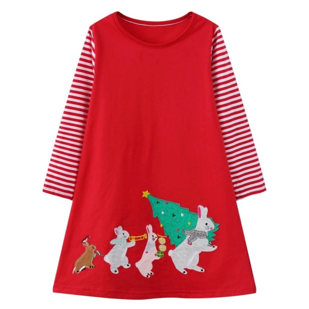 Mini Boden Girls Christmas Dress Holiday 3D Tree Bunny Rabbit Instruments 7-8‎